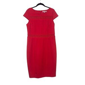 Boden Short Sleeve Coral Lace Detail Long Modest Knee Length Sheath Dress Sz 12
